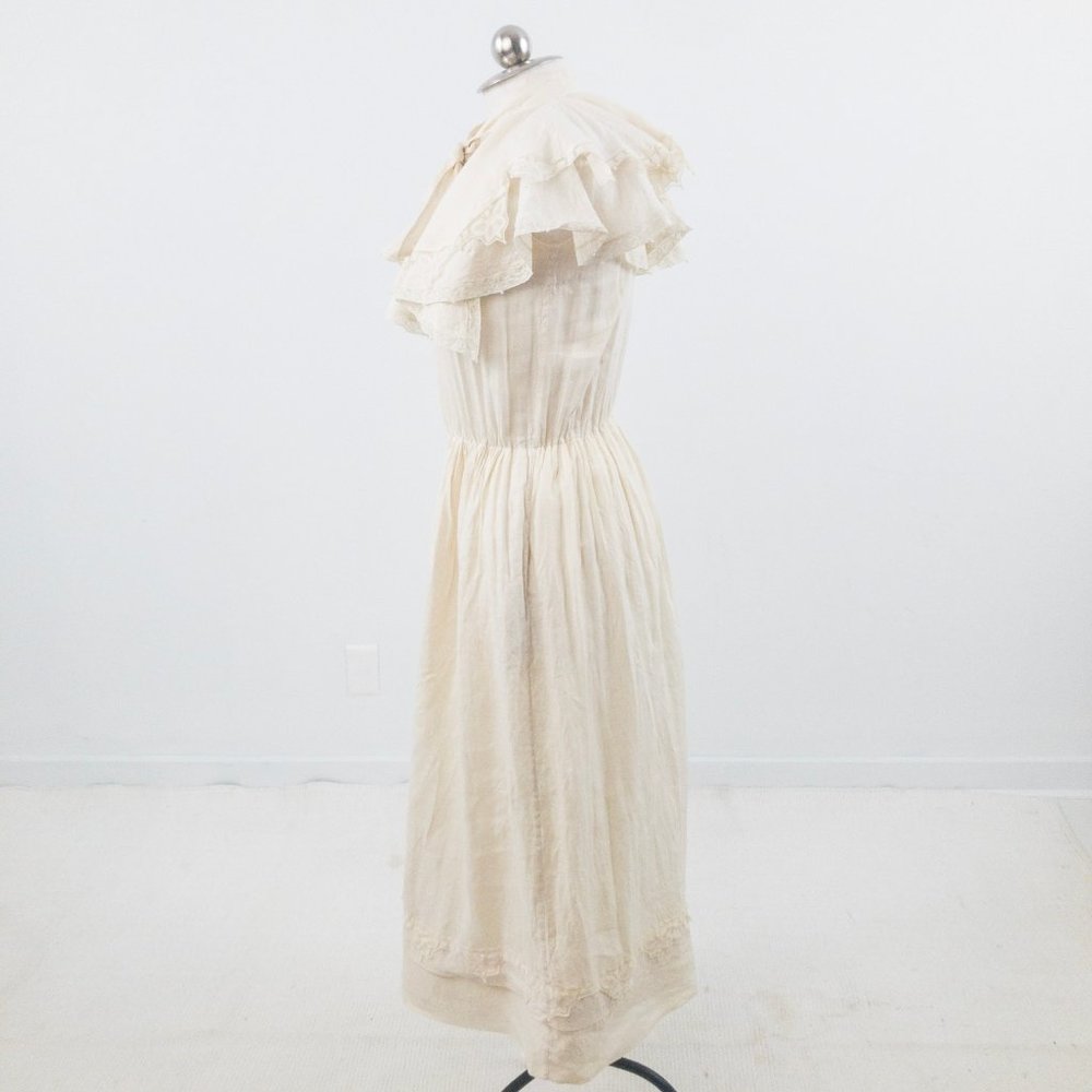 Vintage 80s Couture Lace Collar Prairie Midi Dress - Picture 6 of 11